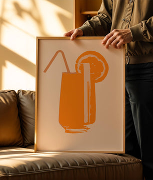 Ilustración de jugo de naranja con pajilla y rodaja de naranja