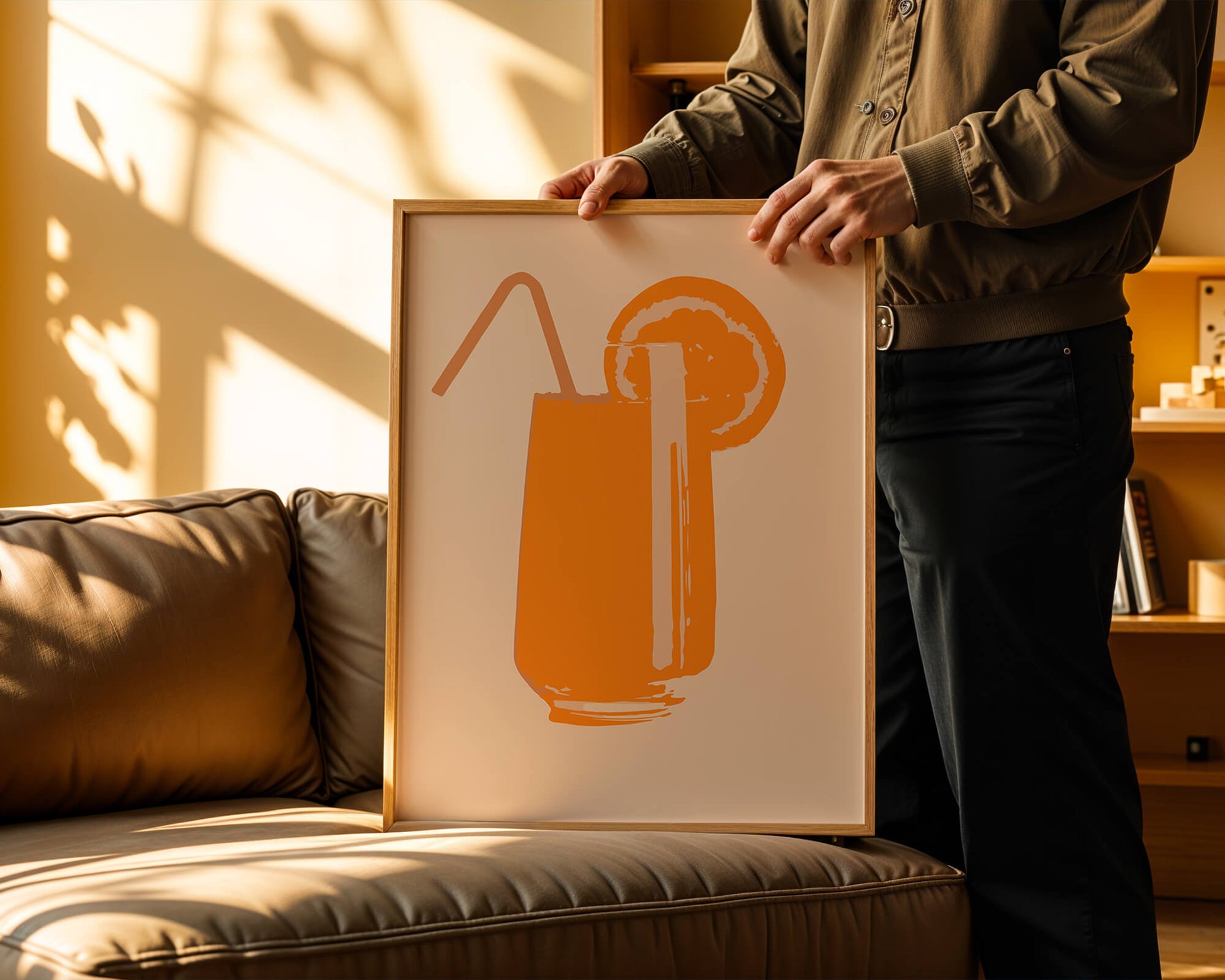 Ilustración de jugo de naranja con pajilla y rodaja de naranja