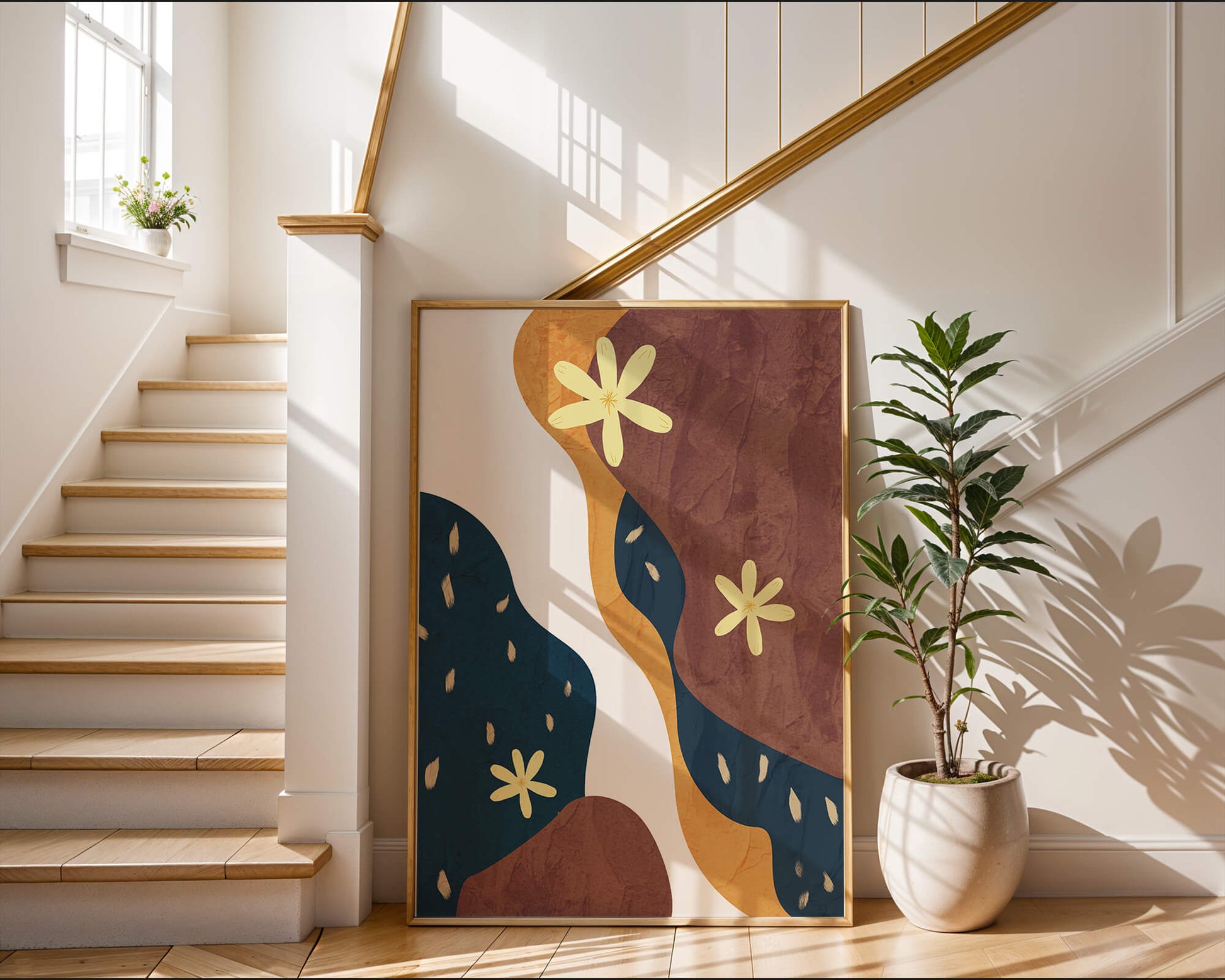 Abstract Floral Composition with Bold Colors and Textures