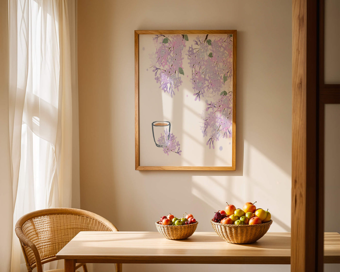 Elegant floral illustration with lilac blossoms and delicate branches