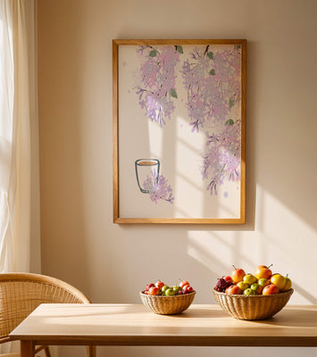 Elegant floral illustration with lilac blossoms and delicate branches