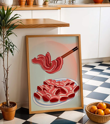 Delicious raw meat slices on plate with chopsticks in background
