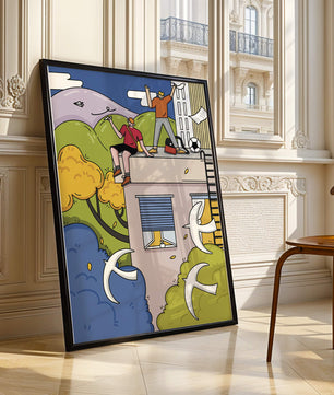 Youthful Adventure on Rooftop with Nature and Cityscape