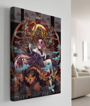 Fantasy character with mythical beast in vibrant illustration