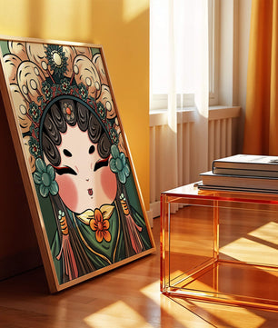 Ilustración encantadora de una muñeca china tradicional con tocado floral