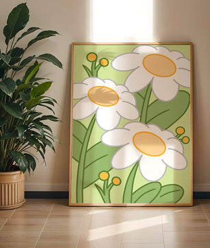 Charming illustrated daisies on a green background