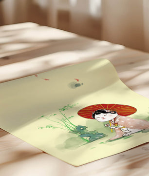 Cat in Traditional Japanese Dress with Umbrella in Zen Garden - Mi tienda