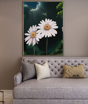 Sunlit Daisies in a Serene Landscape