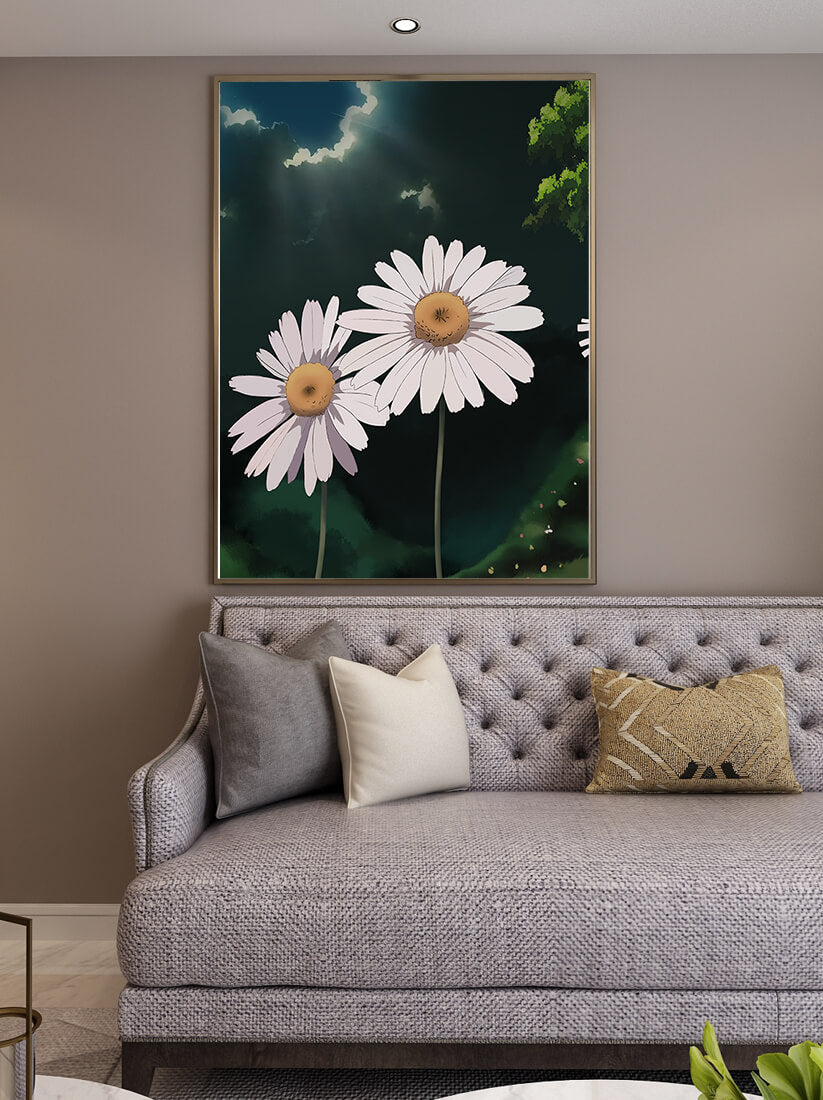 Sunlit Daisies in a Serene Landscape