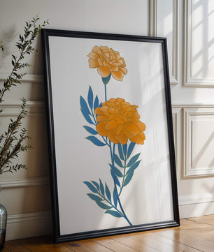 Elegante Illustration lebendiger Ringelblumen auf grünem Hintergrund