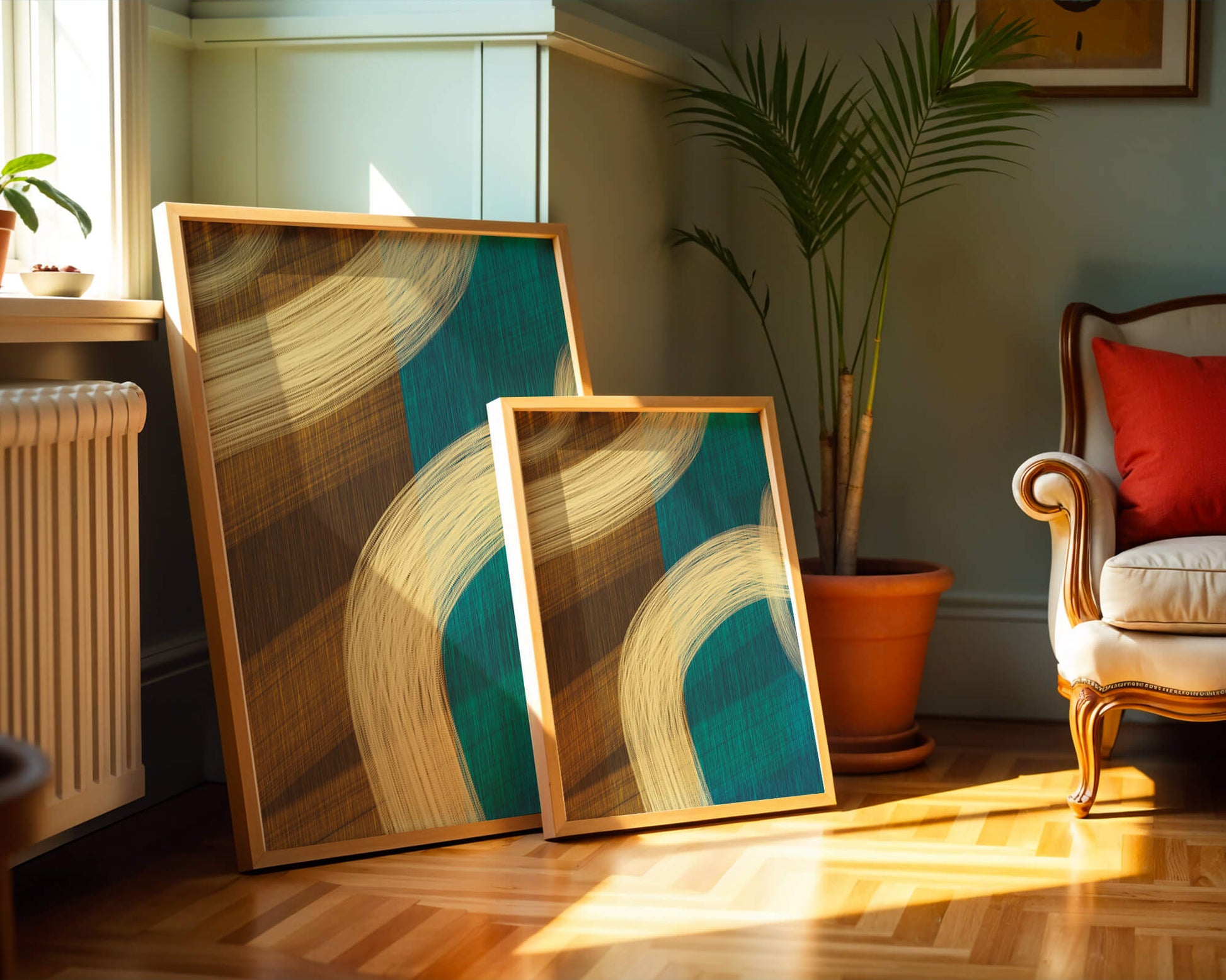 Abstract art with flowing brushstrokes and textured color contrast