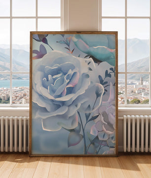 Serene Blue Roses With Delicate Leaves on Soft Background
