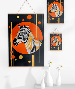 Arte moderno de cebra con acentos dorados sobre fondo abstracto