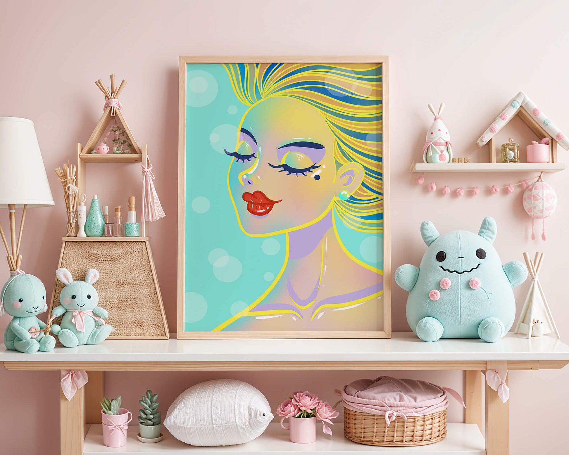 Colorful abstract portrait of a woman with closed eyes
