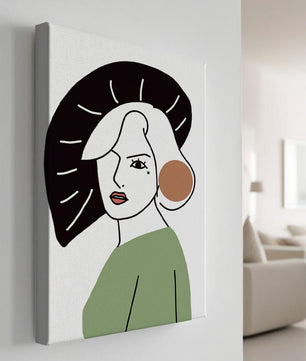 Minimalist Abstract Portrait Featuring Woman with Black Hat and Green Outfit - Mi tienda