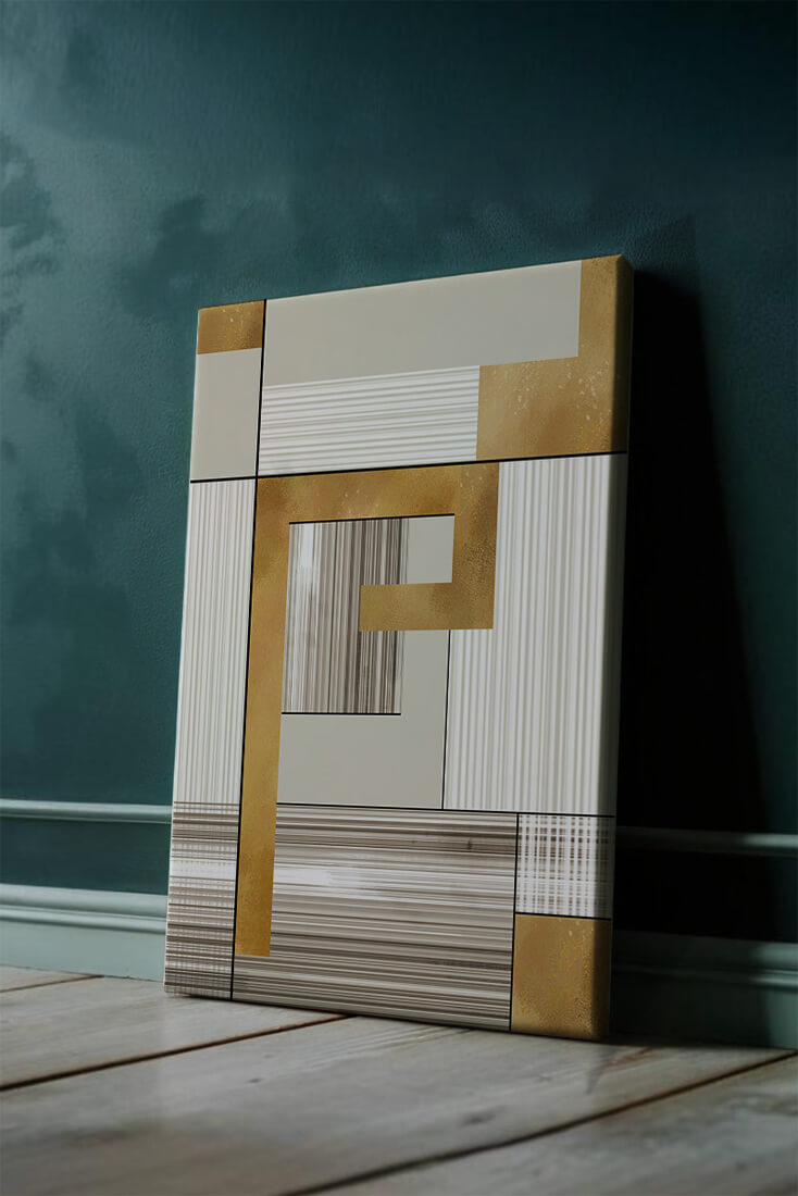 Abstract geometric pattern with gold and neutral tones
