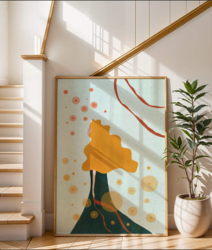 Abstract Portrait of a Woman with Flowing Golden Hair and Geometric Shapes - Mi tienda