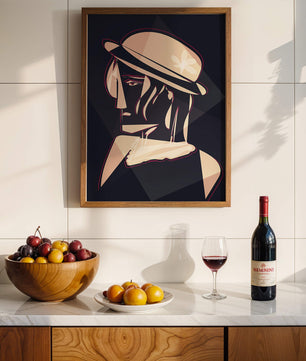 Stylized Portrait of a Woman in a Hat with Geometric Elements - Mi tienda