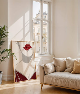 Minimalist Art with Red Lips and Elegant Dress - Mi tienda