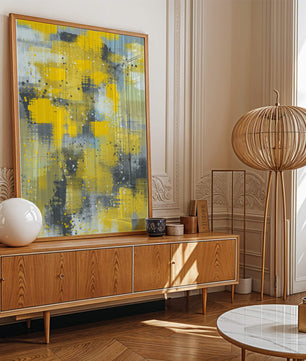 Abstract Yellow and Gray Geometric Art with Textured Patterns - Mi tienda