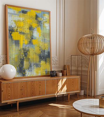 Abstract Yellow and Gray Geometric Art with Textured Patterns