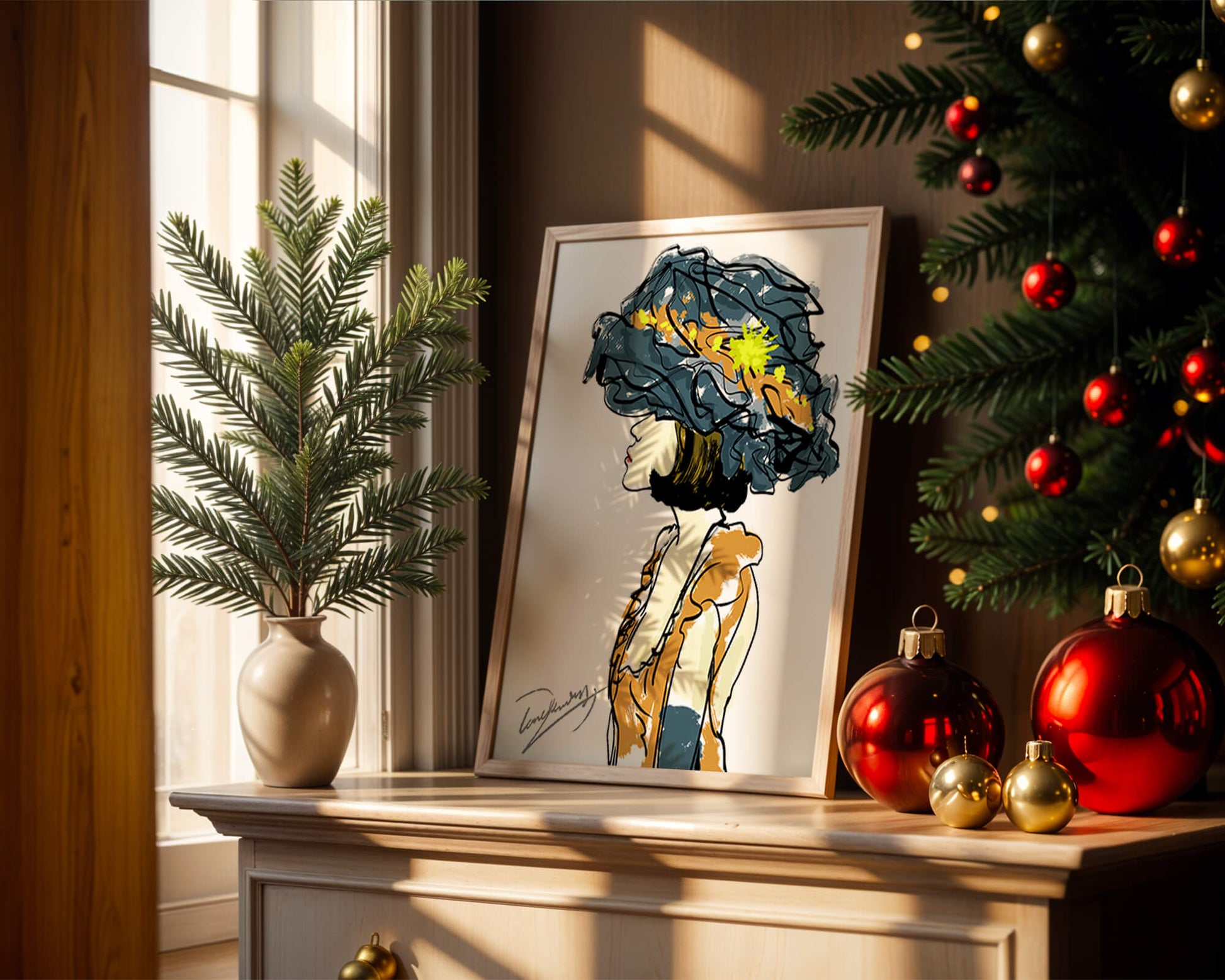 Portrait of a Fashionable Woman with a Large Hat and Gold Accents