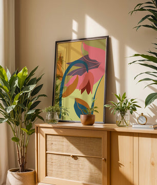 Abstract floral illustration with vibrant colors and organic shapes