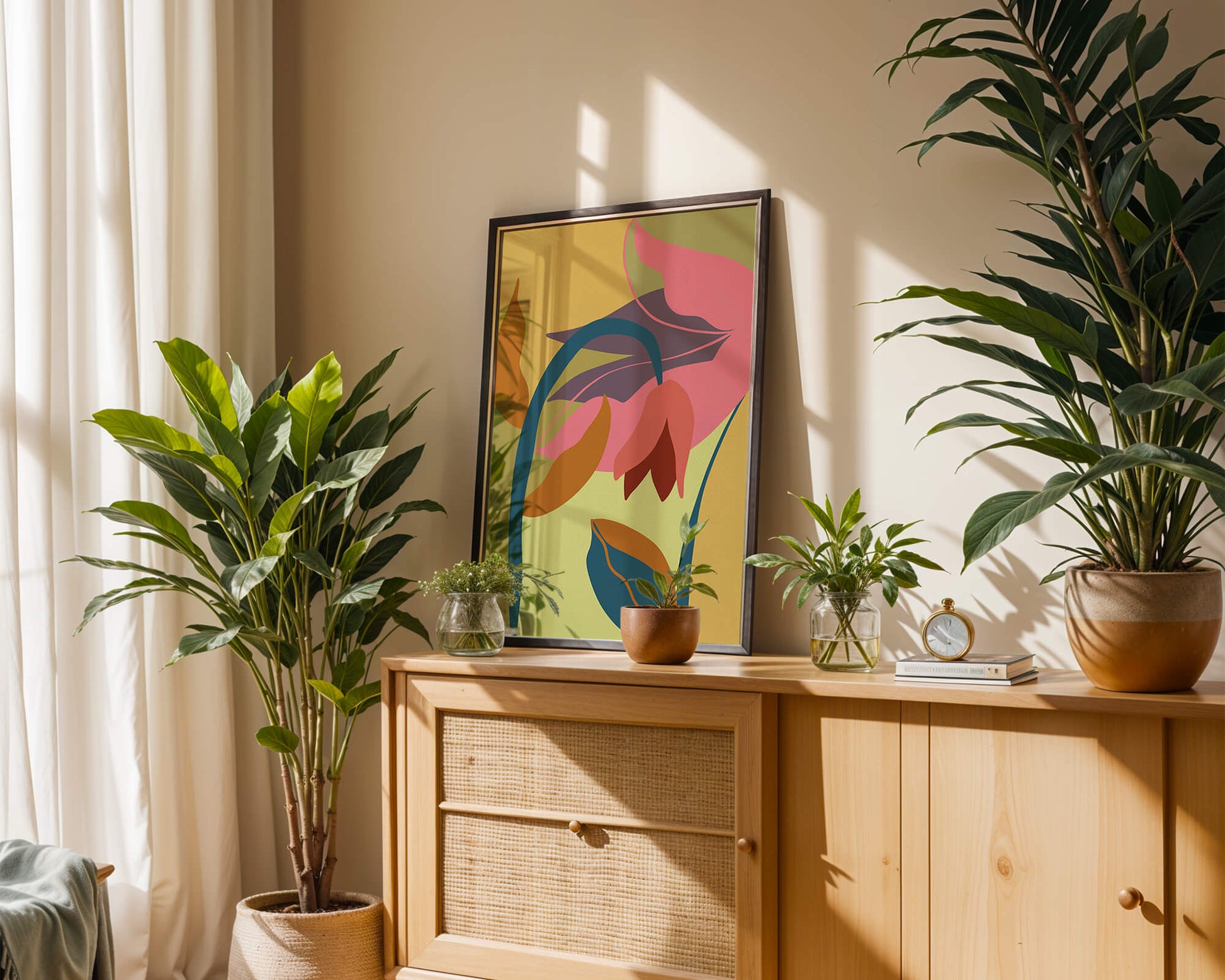 Abstract floral illustration with vibrant colors and organic shapes