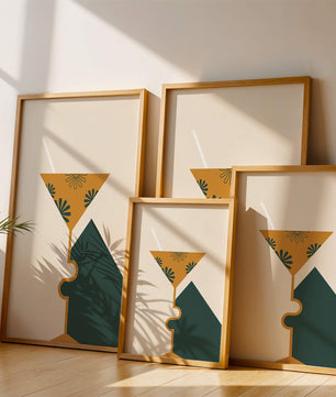 Cocktail Glass with Decorative Floral Design in Minimalist Art Style