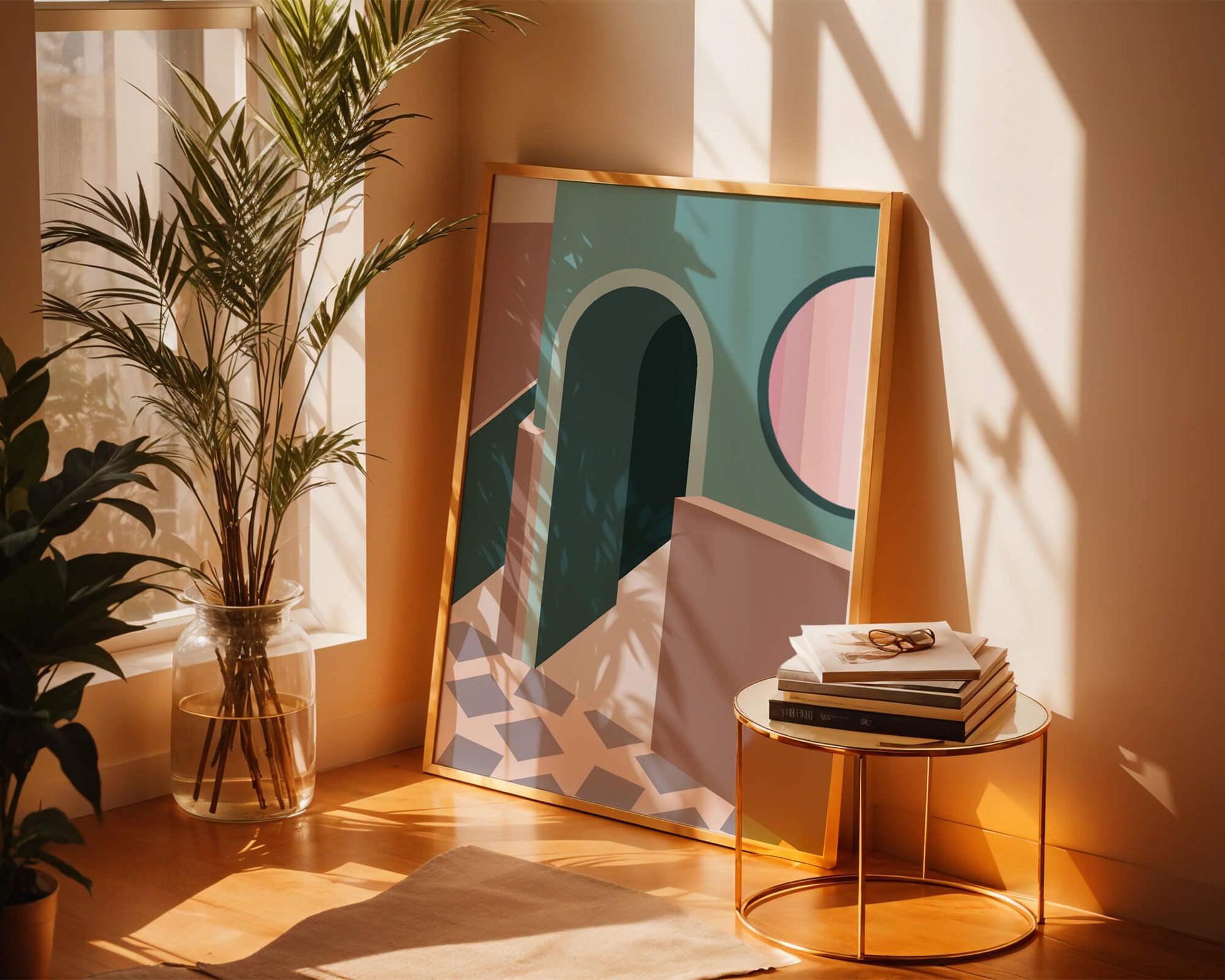 Abstract architectural scene with geometrical shapes