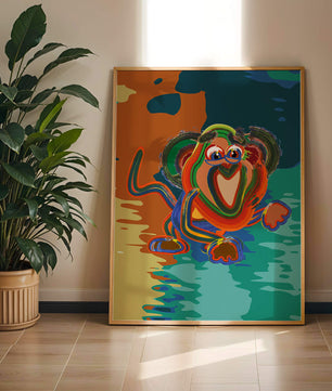 Ilustración abstracta y colorida de un mono con pinceladas audaces