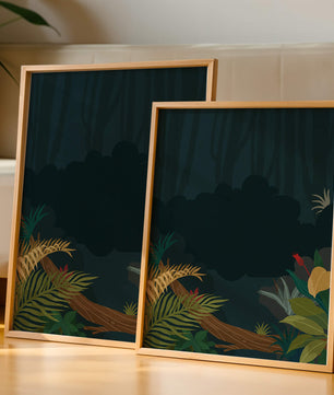 Illustrated Jungle Landscape with Lush Foliage