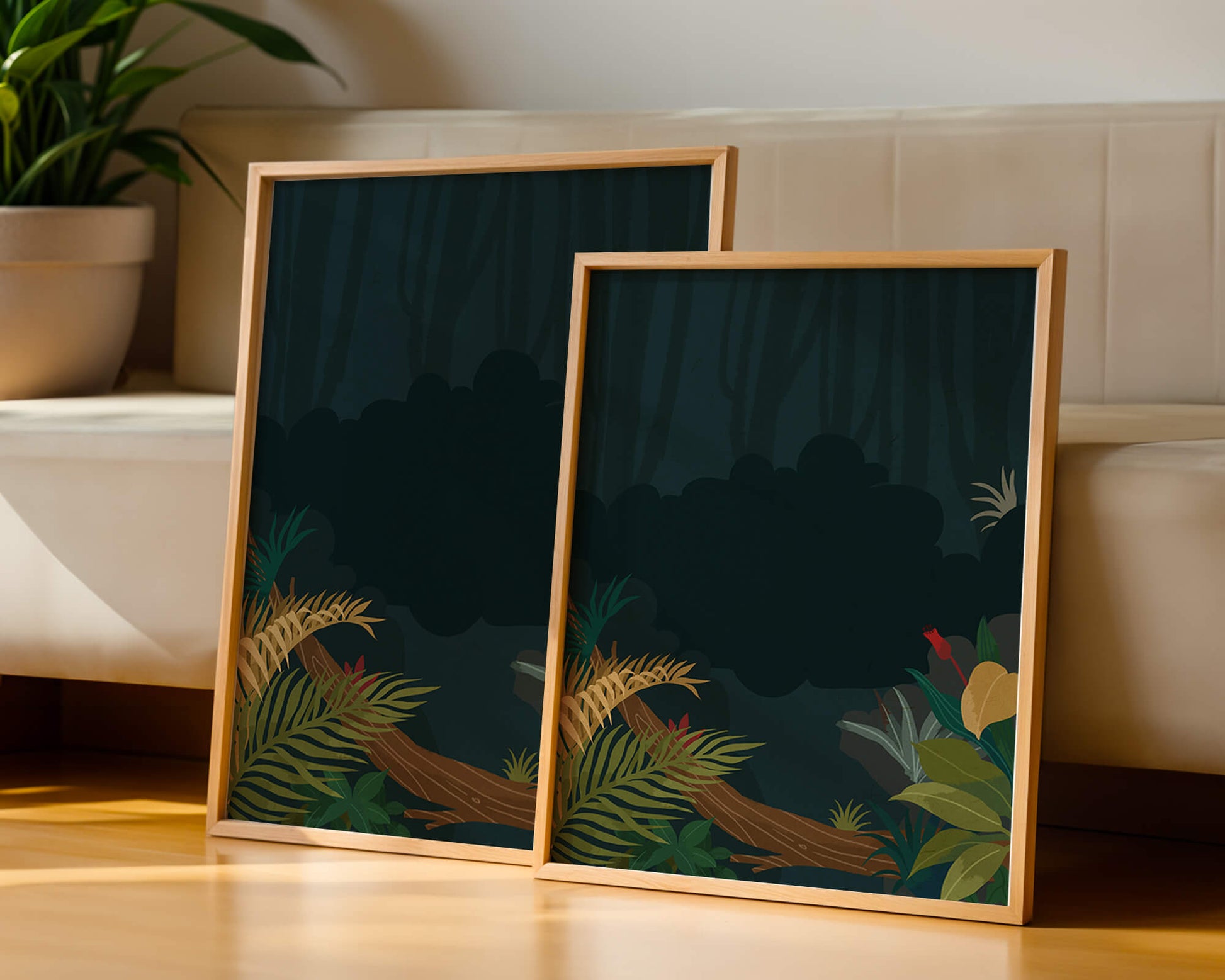 Illustrated Jungle Landscape with Lush Foliage