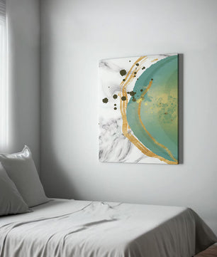 Elegant abstract design with gold accents and teal hues