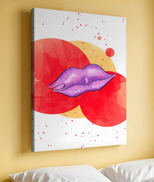 Vibrant Abstract Artwork Featuring Purple Lips on Watercolor Background