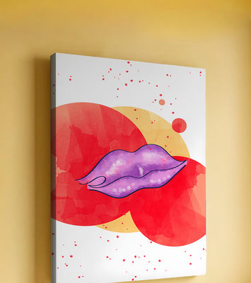 Vibrant Abstract Artwork Featuring Purple Lips on Watercolor Background