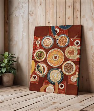 Colorful Chinese cuisine on a dining table with traditional dishes