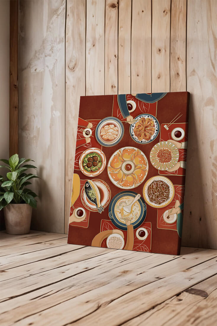 Colorful Chinese cuisine on a dining table with traditional dishes