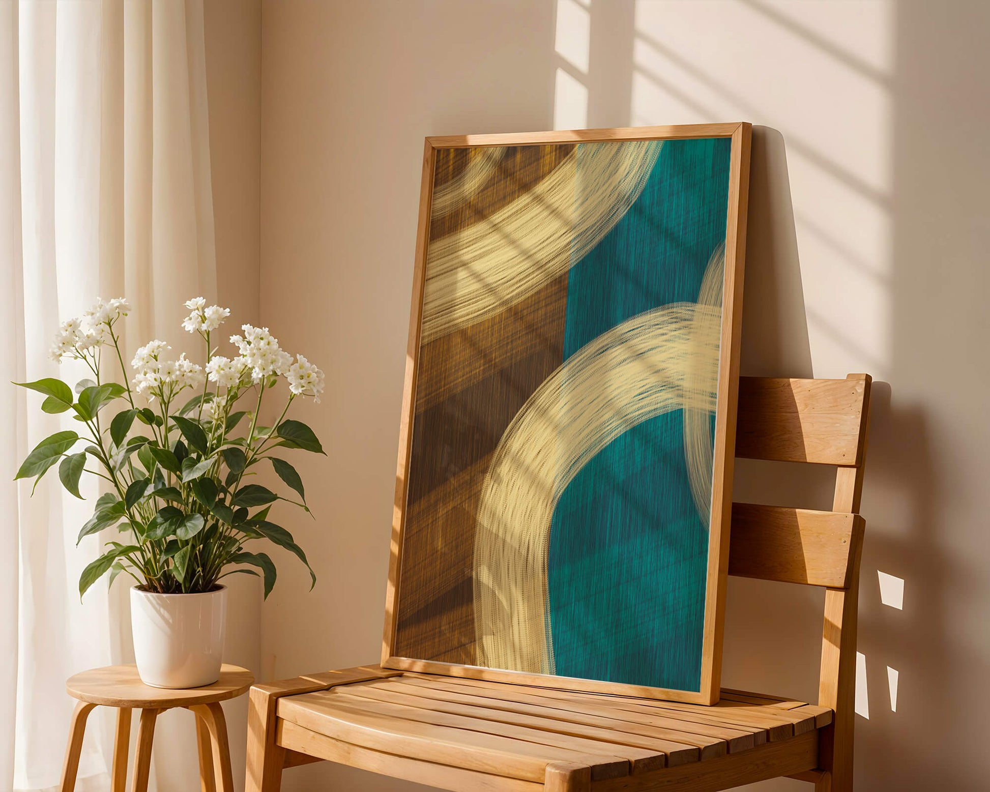 Abstract art with flowing brushstrokes and textured color contrast