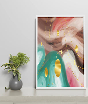 Diseño abstracto de remolinos coloridos con círculos dorados