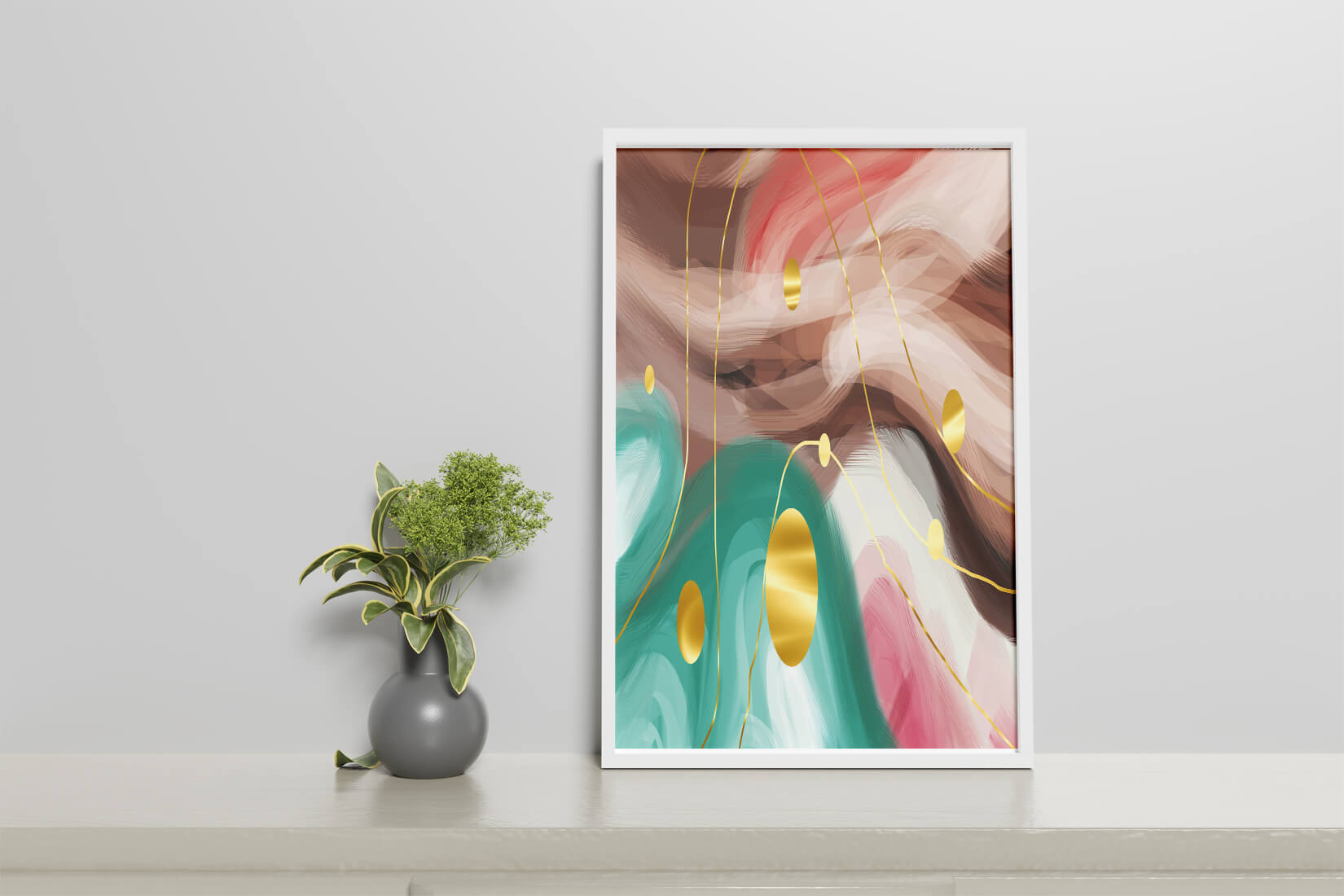 Abstract colorful swirl design with golden circles