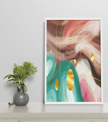 Abstract colorful swirl design with golden circles