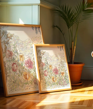 Charming Garden with Bunnies and Blossoming Trees
