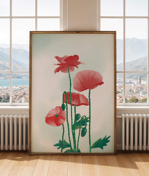 Red Poppies in Minimalist Natural Setting