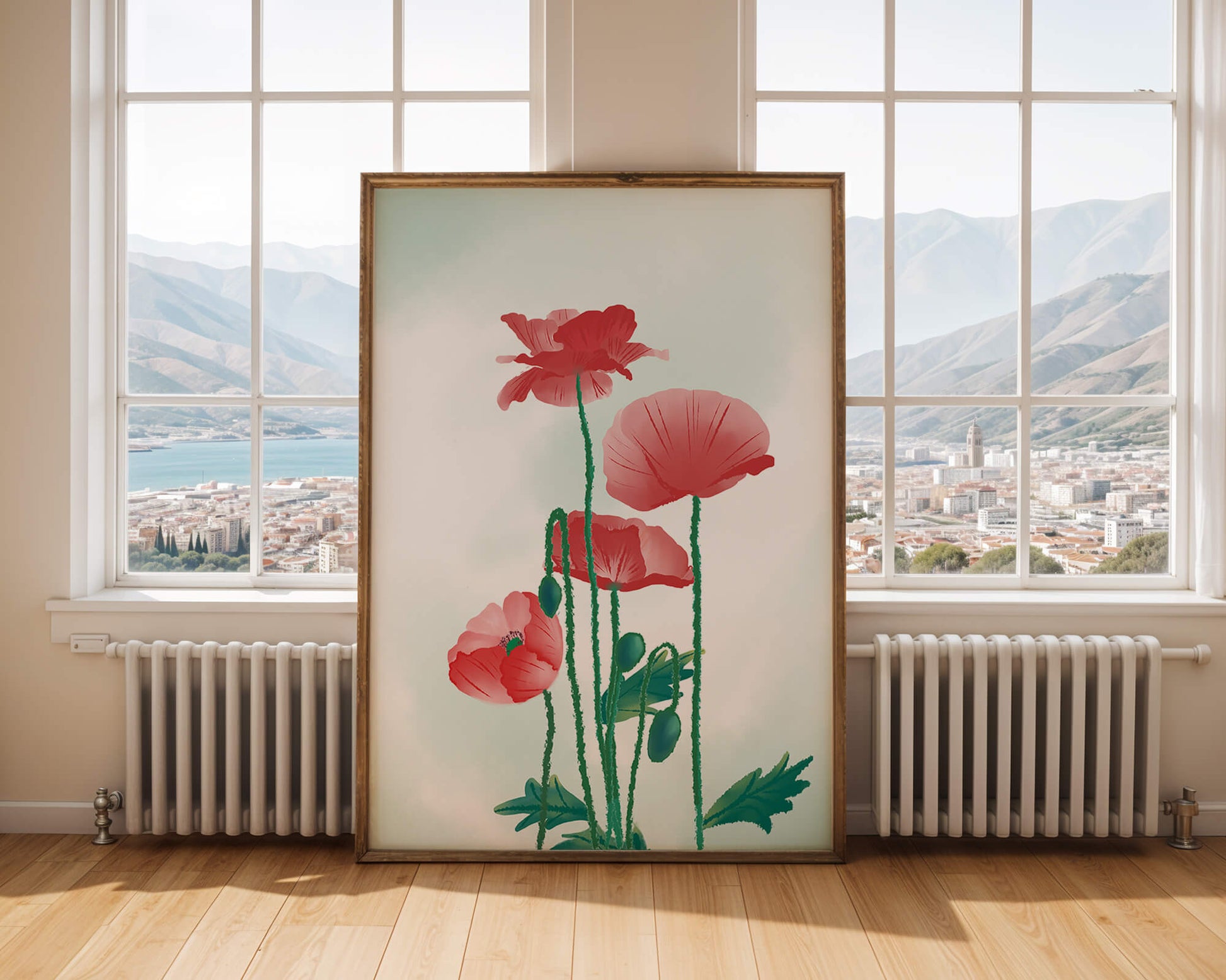 Amapolas rojas en un entorno natural minimalista