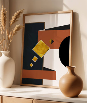 Abstract geometric art with gold accents and bold colors - Mi tienda