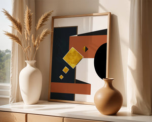 Abstract geometric art with gold accents and bold colors - Mi tienda