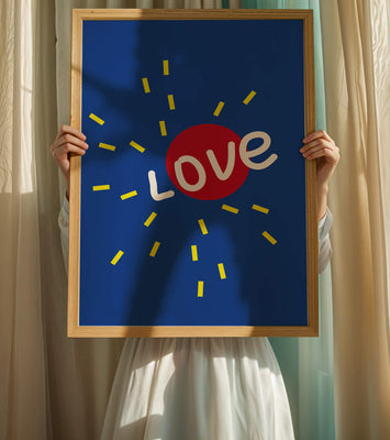 Colorful love-themed abstract design with bold elements