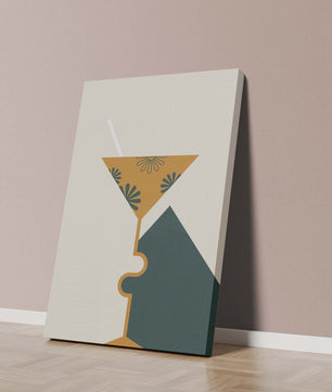 Cocktail Glass with Decorative Floral Design in Minimalist Art Style