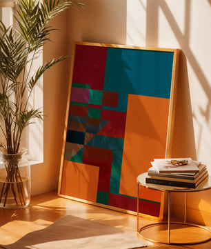 Diseño abstracto geométrico colorido con bloques y tonos audaces
